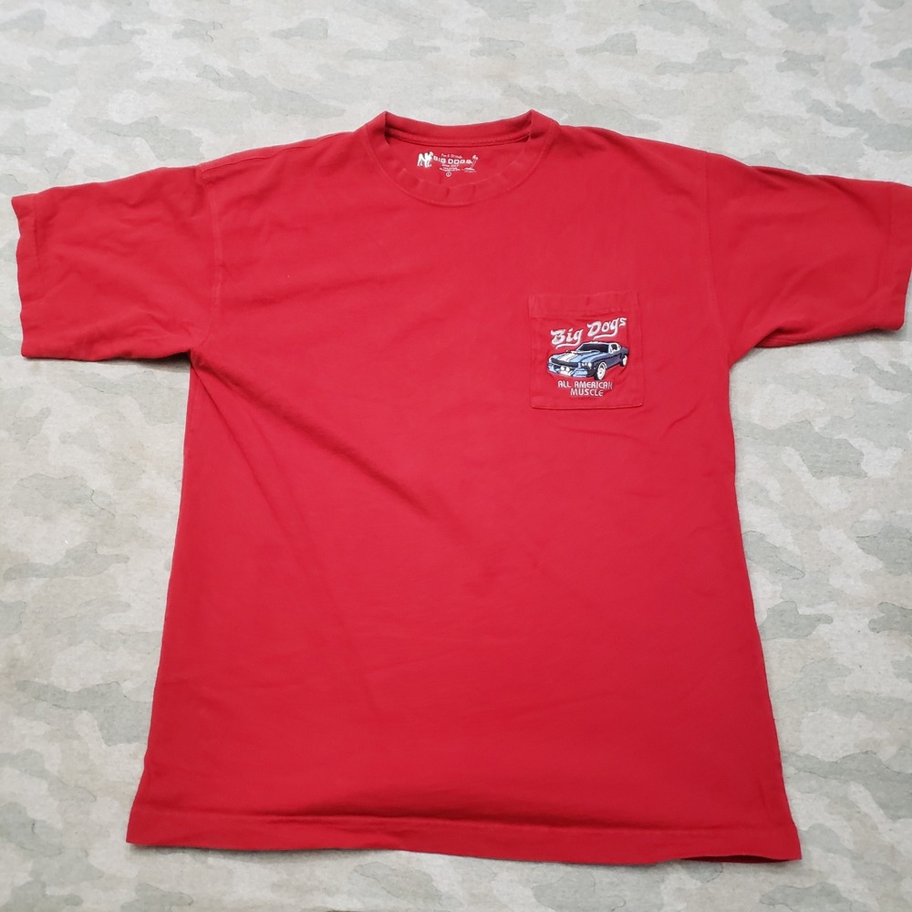 Big Dogs Shirt Mens Large Red All American Muscle Car Pocket Short Sleeve